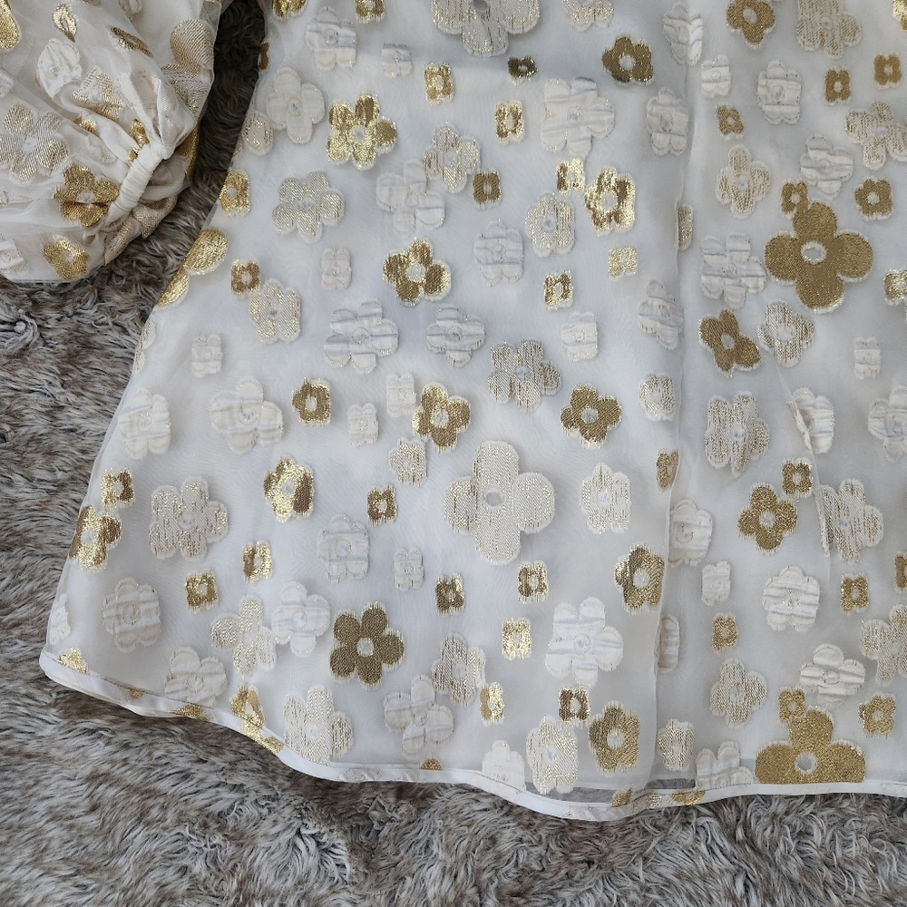 Free People Arianne Elmy White & Gold Organza Good Luck Dress Women's Size Large - Picture 5 of 14